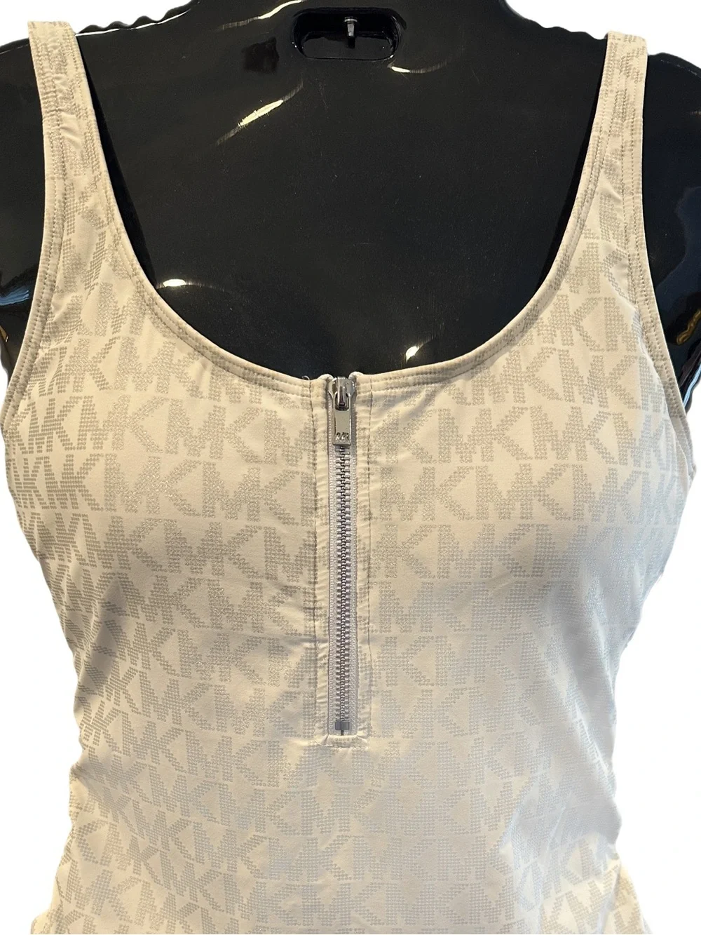 MICHAEL Michael Kors Silver White Logo Zip-Front One-Piece Swimsuit S